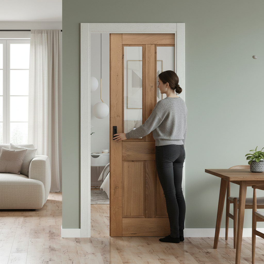 Fully Finished Internal Pocket Door Set with 4 Glazed Panels