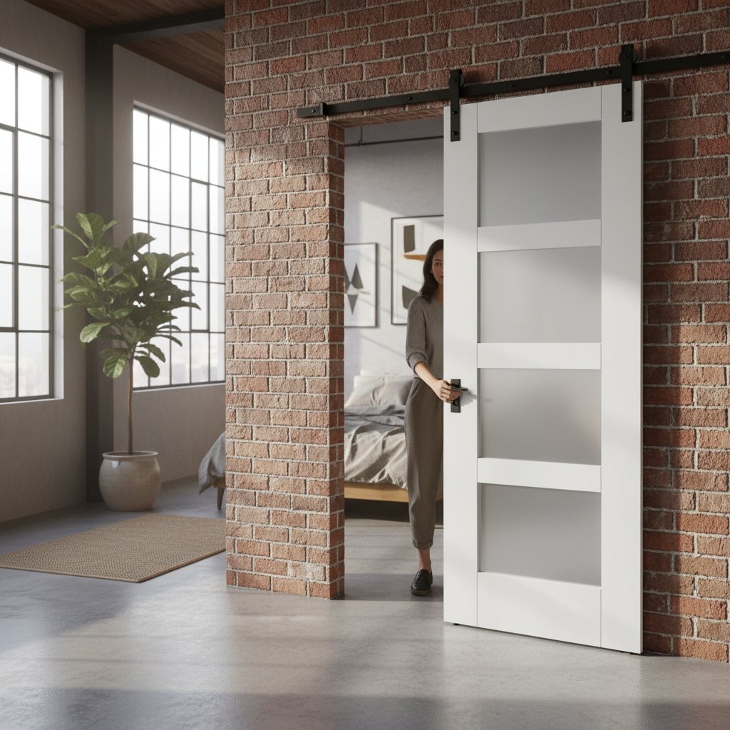 Internal Sliding Door Set with 4 Light Obscure Glass Pane...