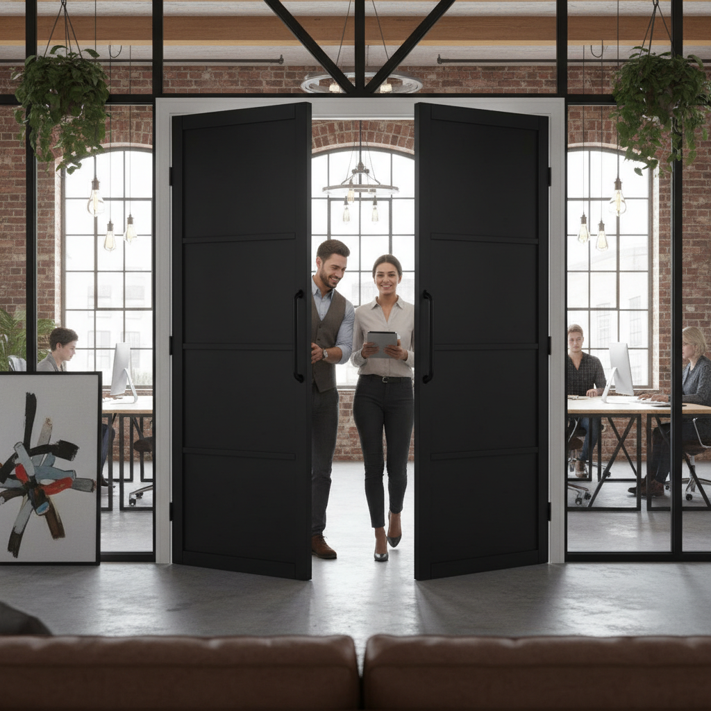 Premium Industrial Style Door Pair with Solid Engineered Core, Prefinished Black for Sleek Modern Interiors