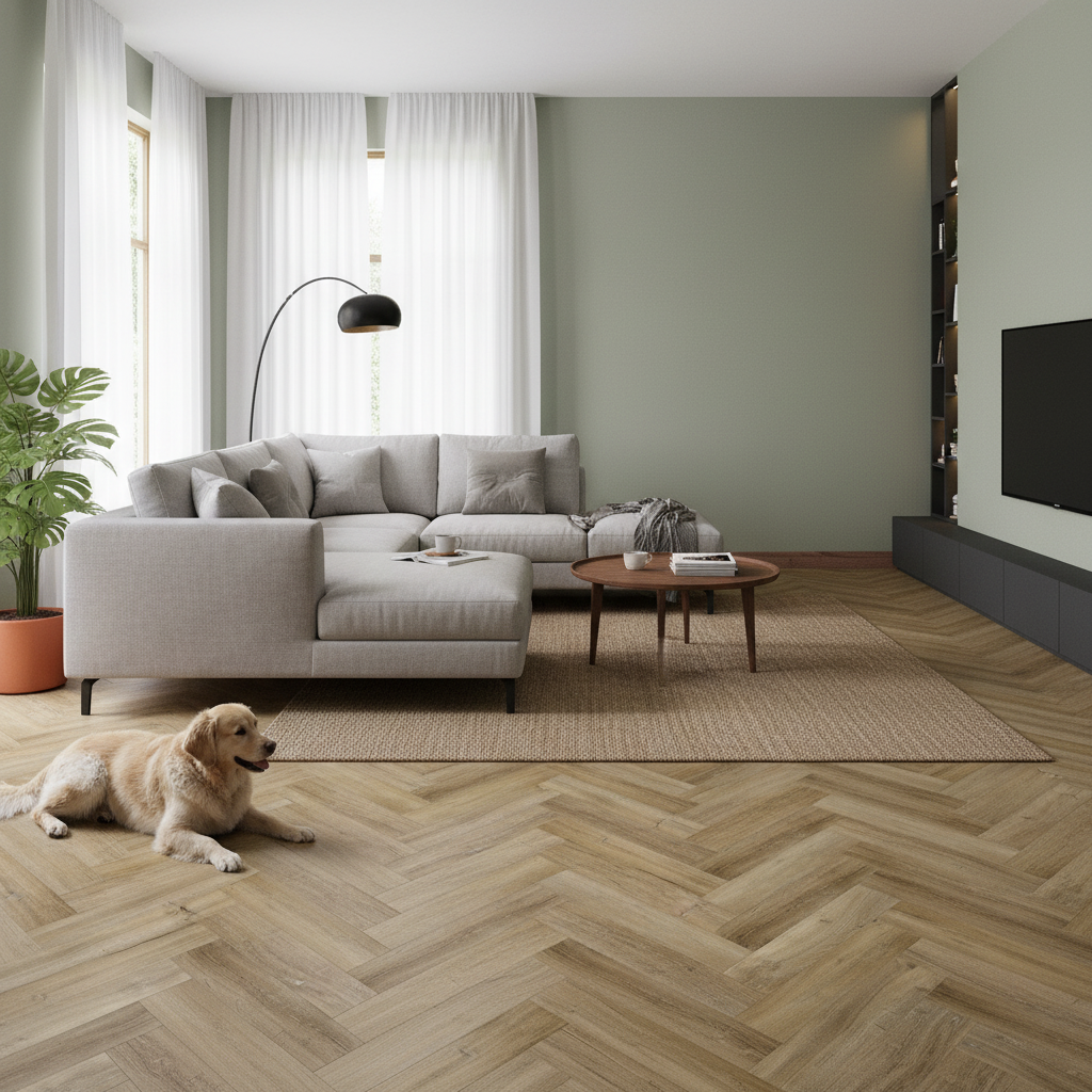 2mm UV Coated Luxury Vinyl Flooring in Herringbone Pattern