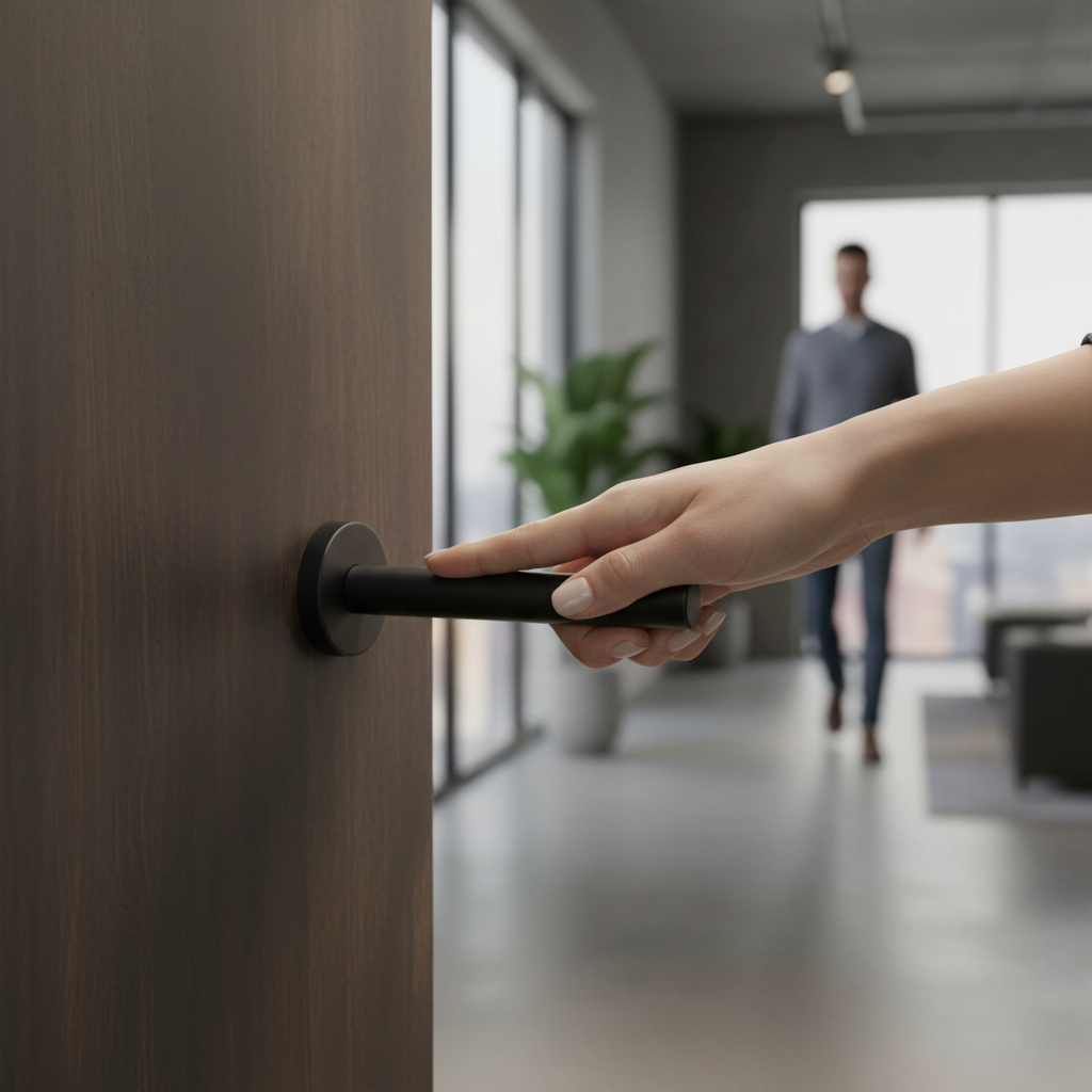 Modern Round Lever Door Handle with Matt Black Finish