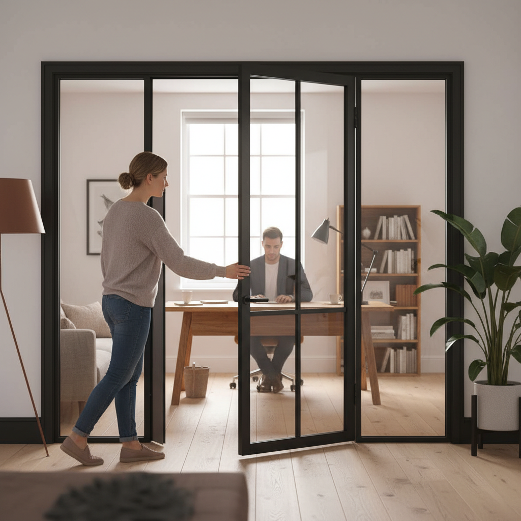 Premium Industrial Style Door Pair with Solid Core and Clear Tempered Glass for Contemporary Interiors