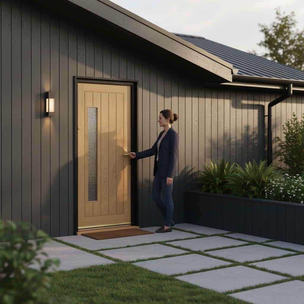 Unfinished Oak Double Offset Glass Door with Obscure Pane