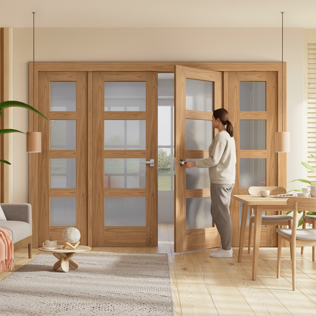 Internal Room Divider Set with 4 Unfinished Oak Shaker Doors