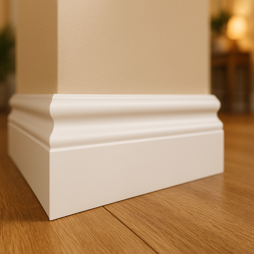 2.4m White Primed Ogee Skirting Board for Interior Decoration - detail view