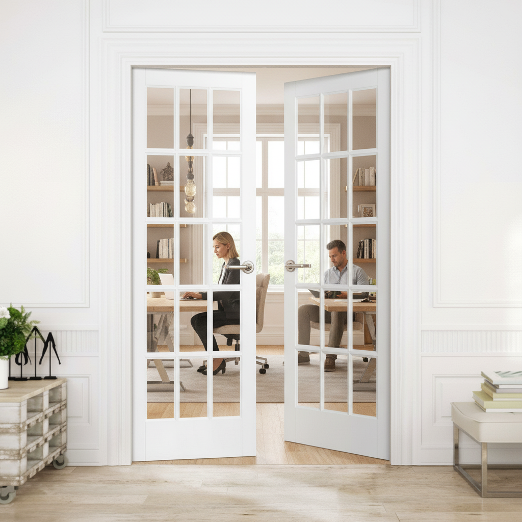 Internal White Primed Pair Door with 15 Clear Glass Lights