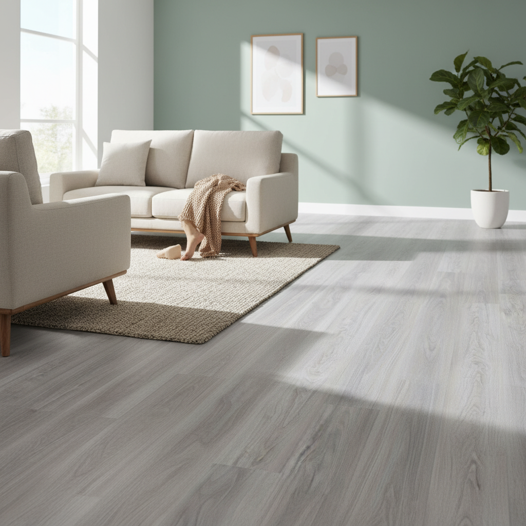 Premium 6mm Rigid Core Vinyl Flooring with Waterproof Surface and Click Fitting System for Kitchens and Bathrooms
