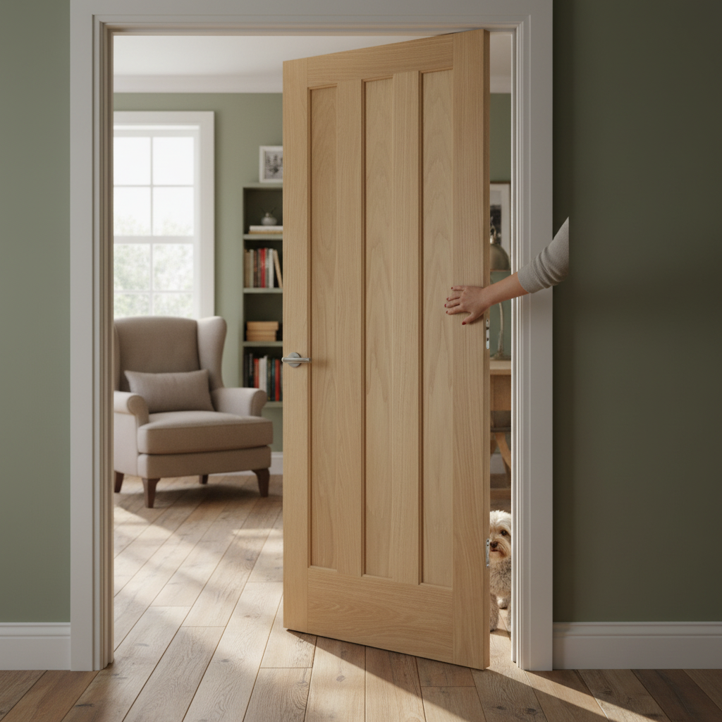 Premium Unfinished Internal 3-Panel Door with Solid Core in American White Oak for Custom Finish