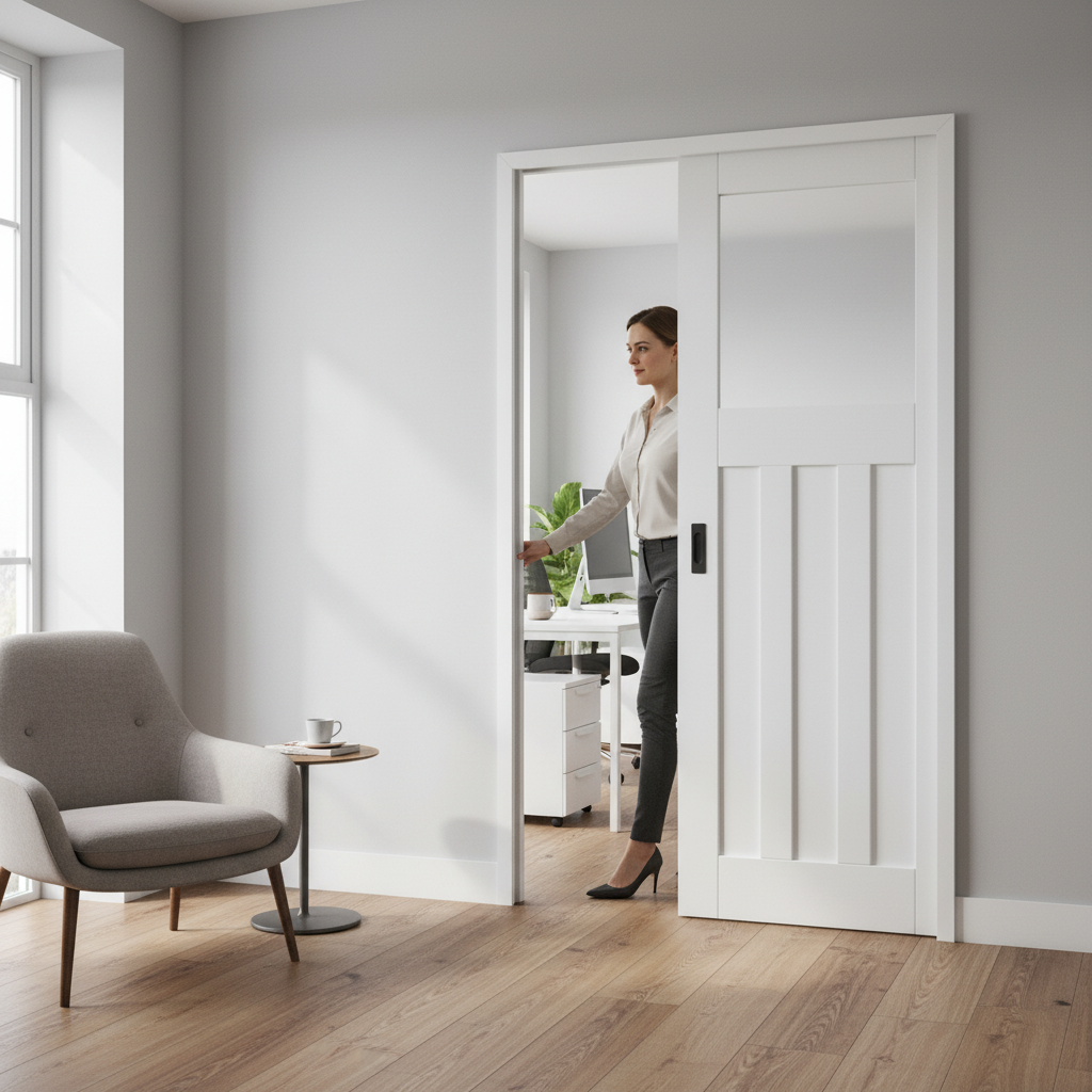 White Primed Internal Pocket Door Set with 1930s Design, ...