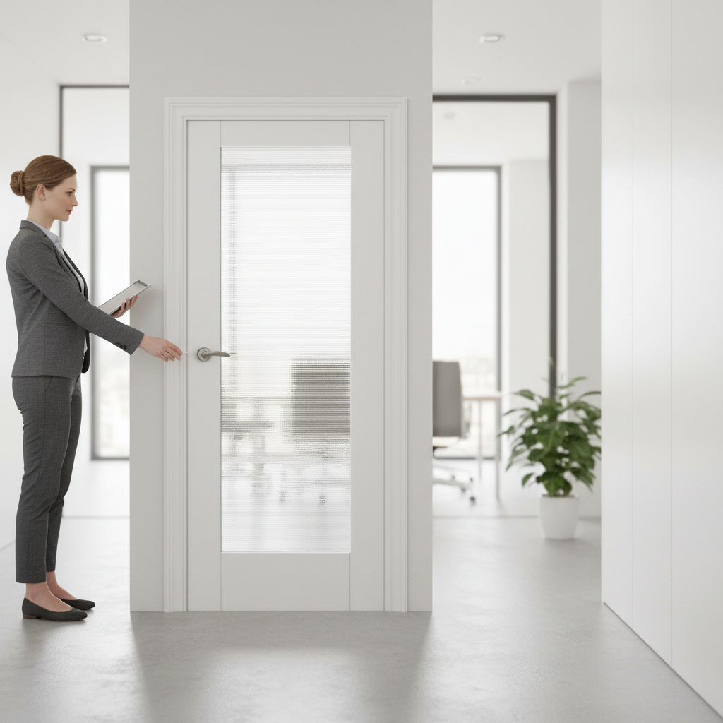 White Primed Internal Door with Ocean Glass Pane | Textured Finish | Trimmable