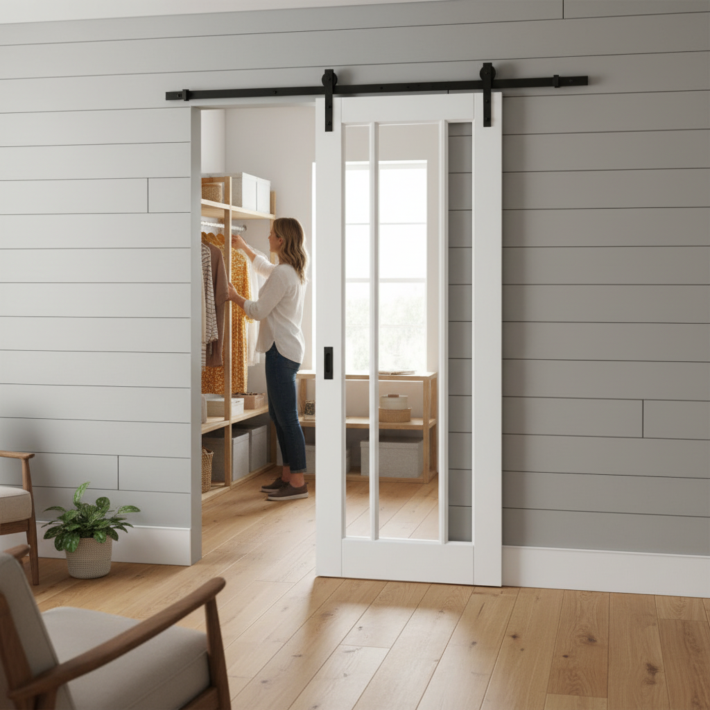 Internal Sliding Door with 3 Clear Glass Panels - Modern ...