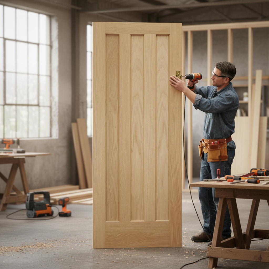 Premium Unfinished Internal 3-Panel Door with Solid Core in American White Oak for Custom Finish