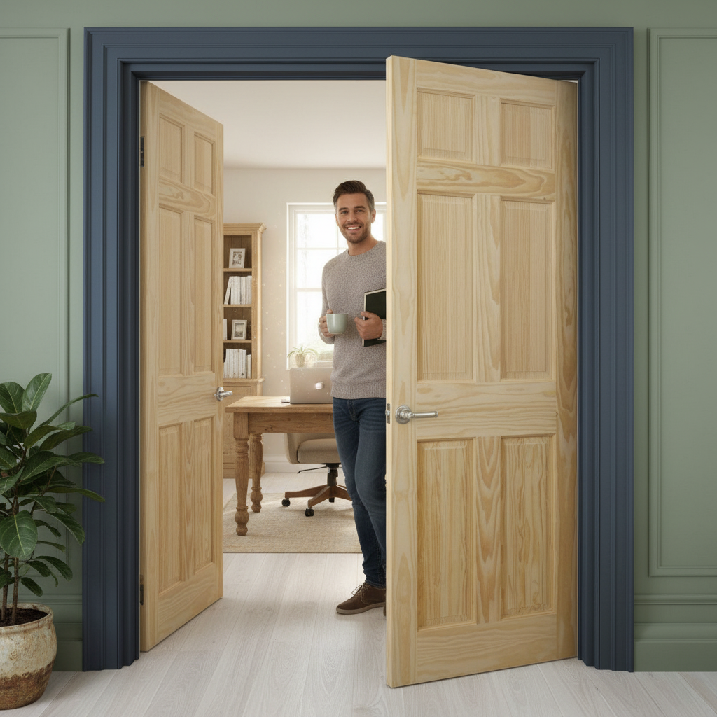 Unfinished Clear Pine 6 Panel Pair Door Set