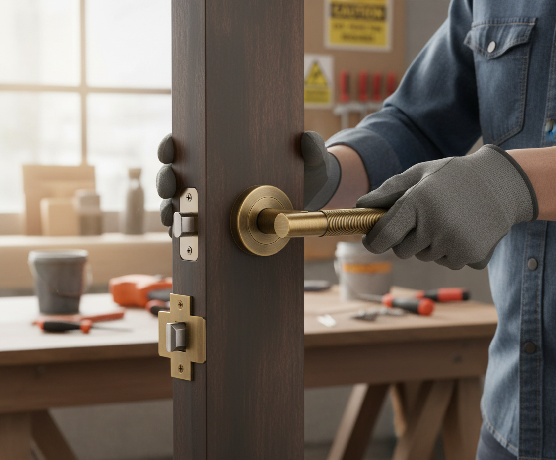 Round Rose Privacy Lever Door Handle Set