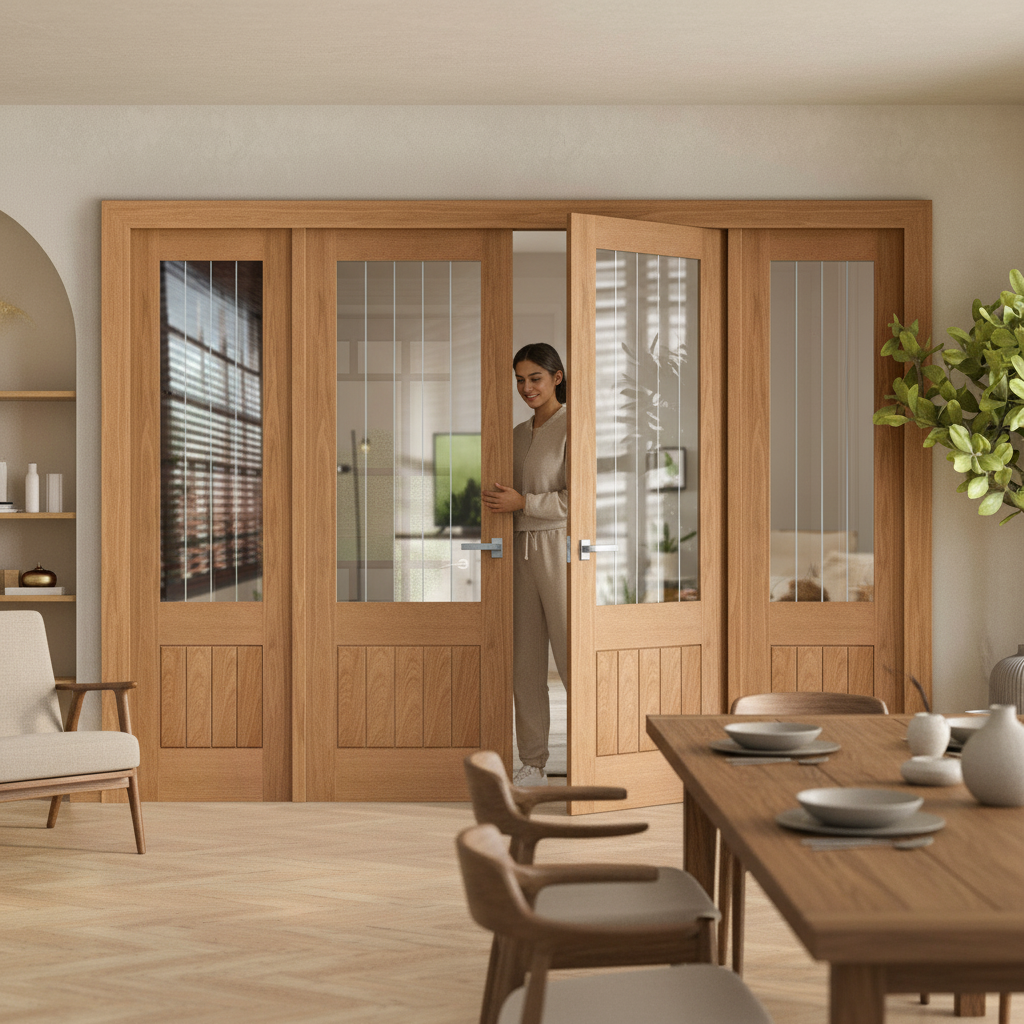 Internal Oak Room Divider Set with Clear Glass Sidelights...