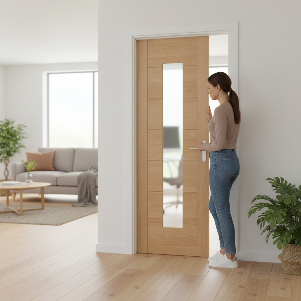 Premium Oak Internal Fully Finished Door with 1 Light Obscure Glass - Custom Made to Measure for Enhanced Privacy and Elegance
