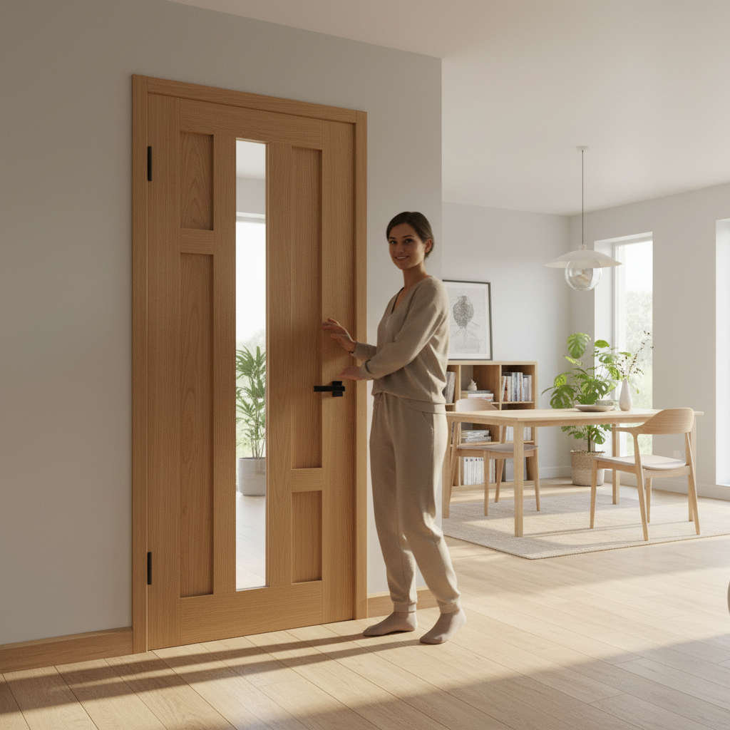 Premium Bespoke Made-to-Measure Internal Oak Door with 4 Panels and Clear Glass for Custom Interior Solutions