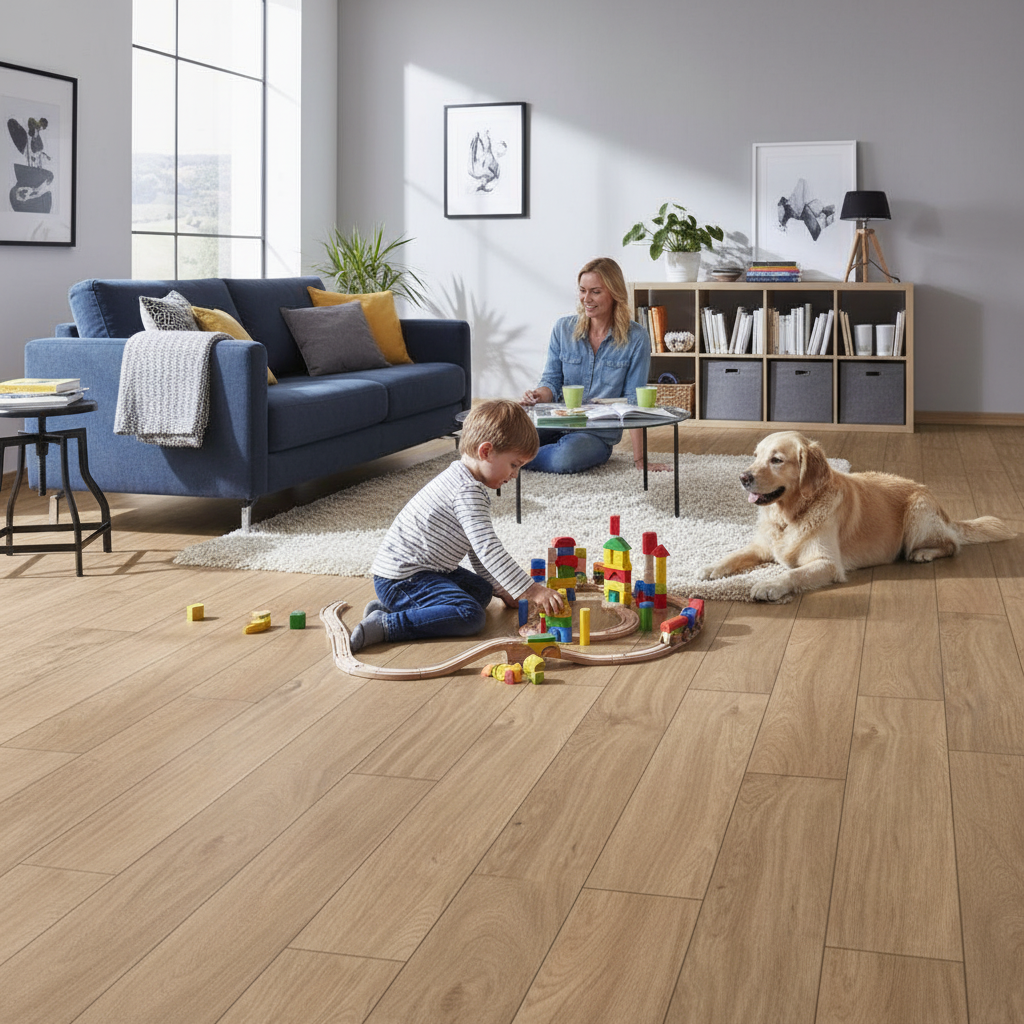 8mm Embossed Laminate Flooring in Credenza Oak Finish - W...