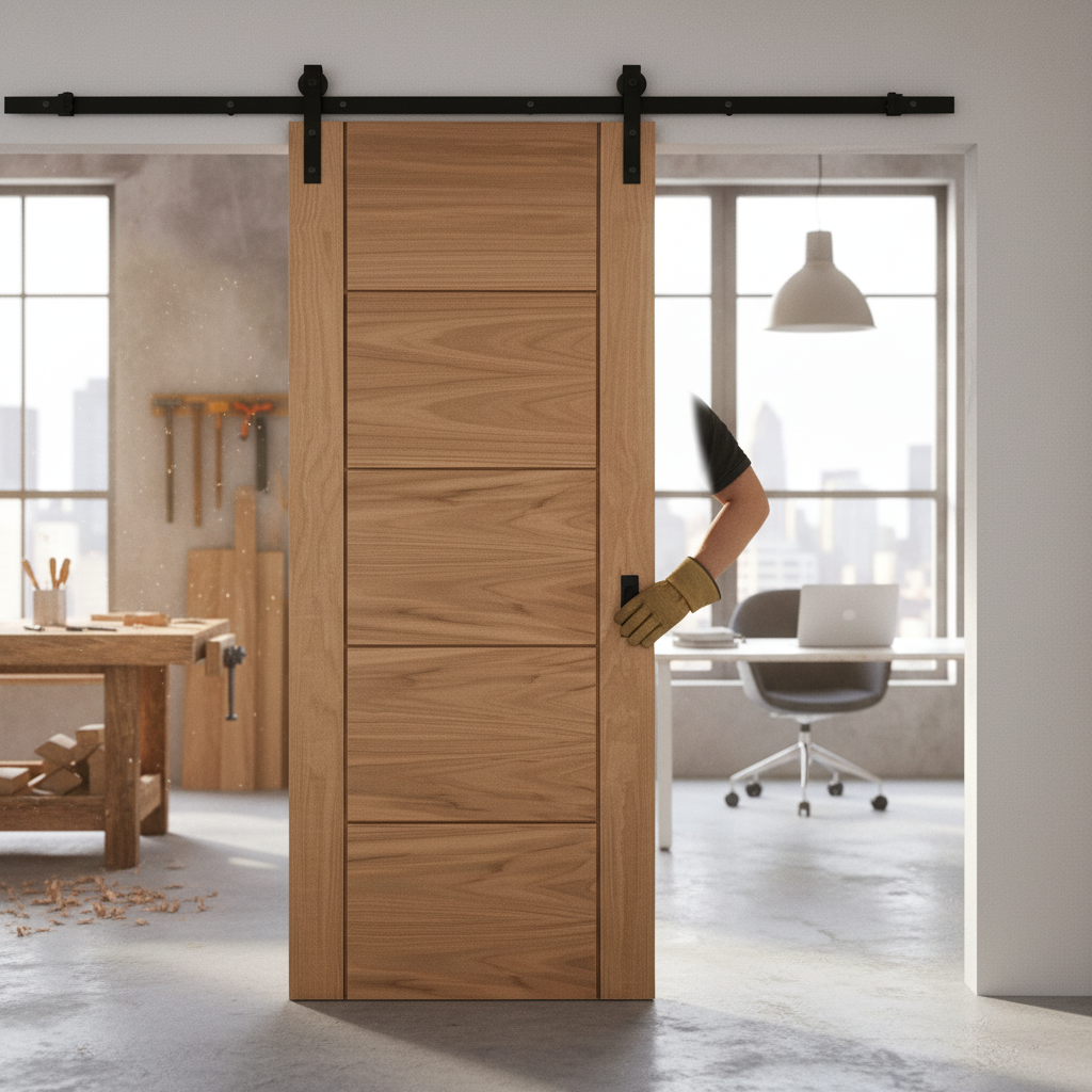 Unfinished Oak 5-Panel Sliding Door Set - Customizable