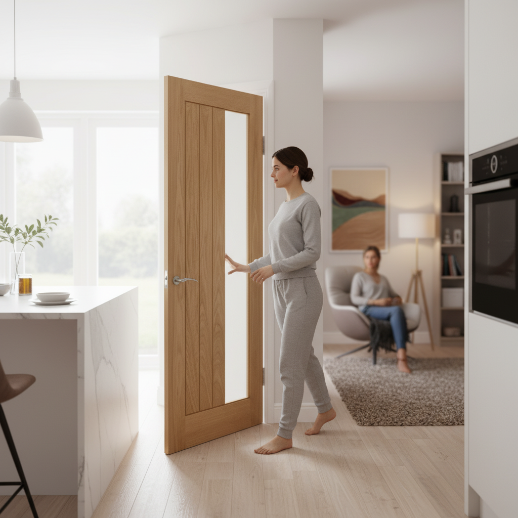 Premium Made-to-Measure Oak Internal Door with Obscure Offset Glass - Custom Dimensions and Lifetime Guarantee