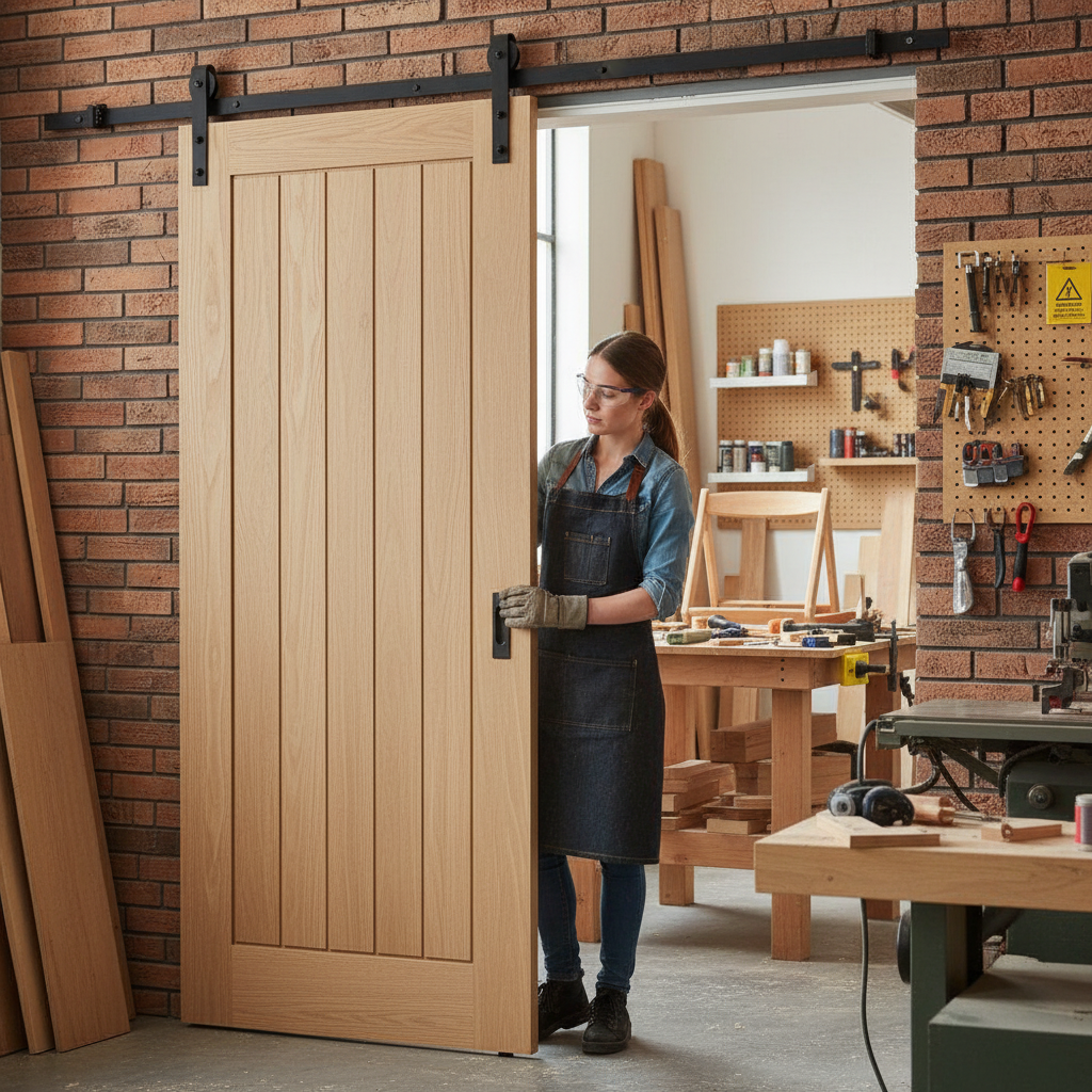 Unfinished Oak Top Mounted Track Sliding Door - Customiza...