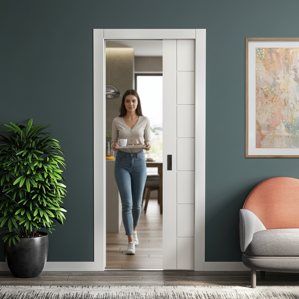 White Primed Internal 7 Panel Framed Pocket Door Set