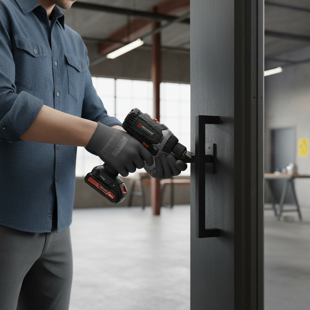 Premium Matt Black Square Pull Handle Set with Magnetic Device for Industrial Doors