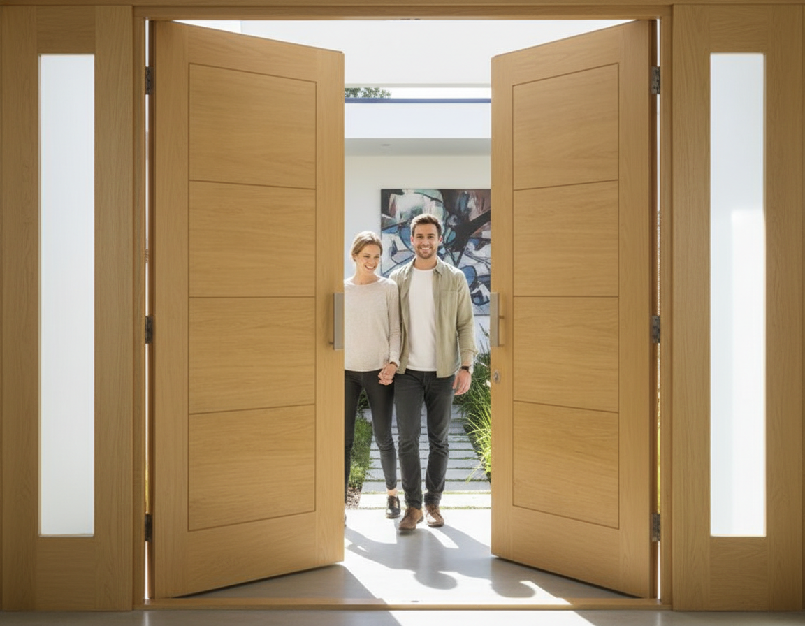 Premium Double Doors with Matching Sidelights - Clear Glazed Design, 44mm Thick, Adjustable Height Sidelights