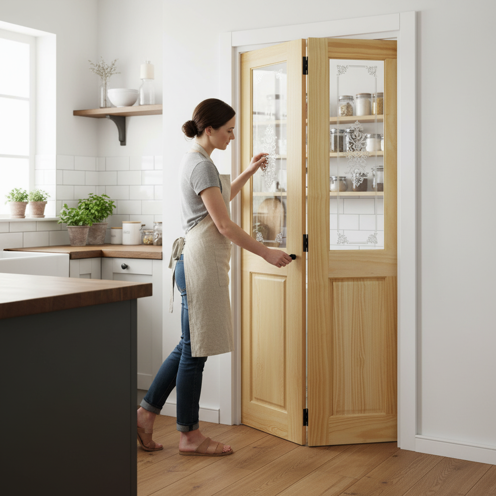 Premium Clear Pine Internal Unfinished 4 Panel 2 Light Bi-Fold Door with Campion Glass Panels for Stylish Interior Spaces