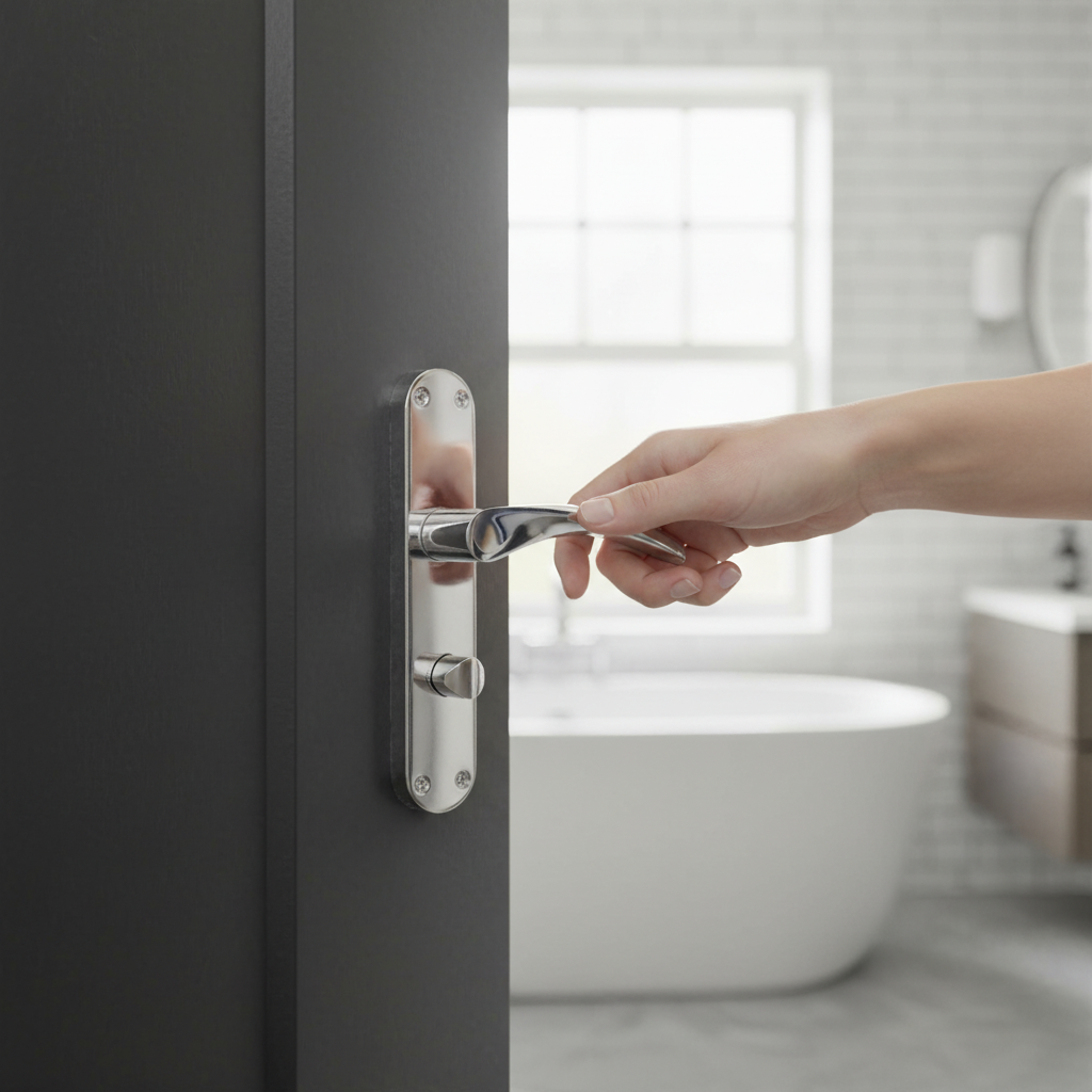 Premium Lever on Backplate Bathroom Door Handle Set with Polished Chrome Finish and Nickel Privacy Lock for Modern Elegance