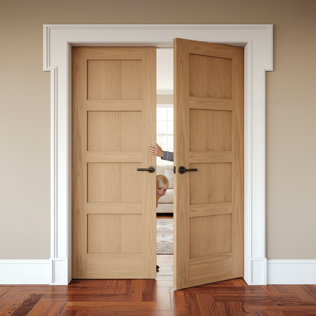 Internal Unfinished Oak Shaker 4 Panel Pair Door Set