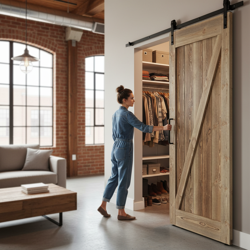 Carbonised Internal Pine 1 Panel Brace Sliding Barn Door
