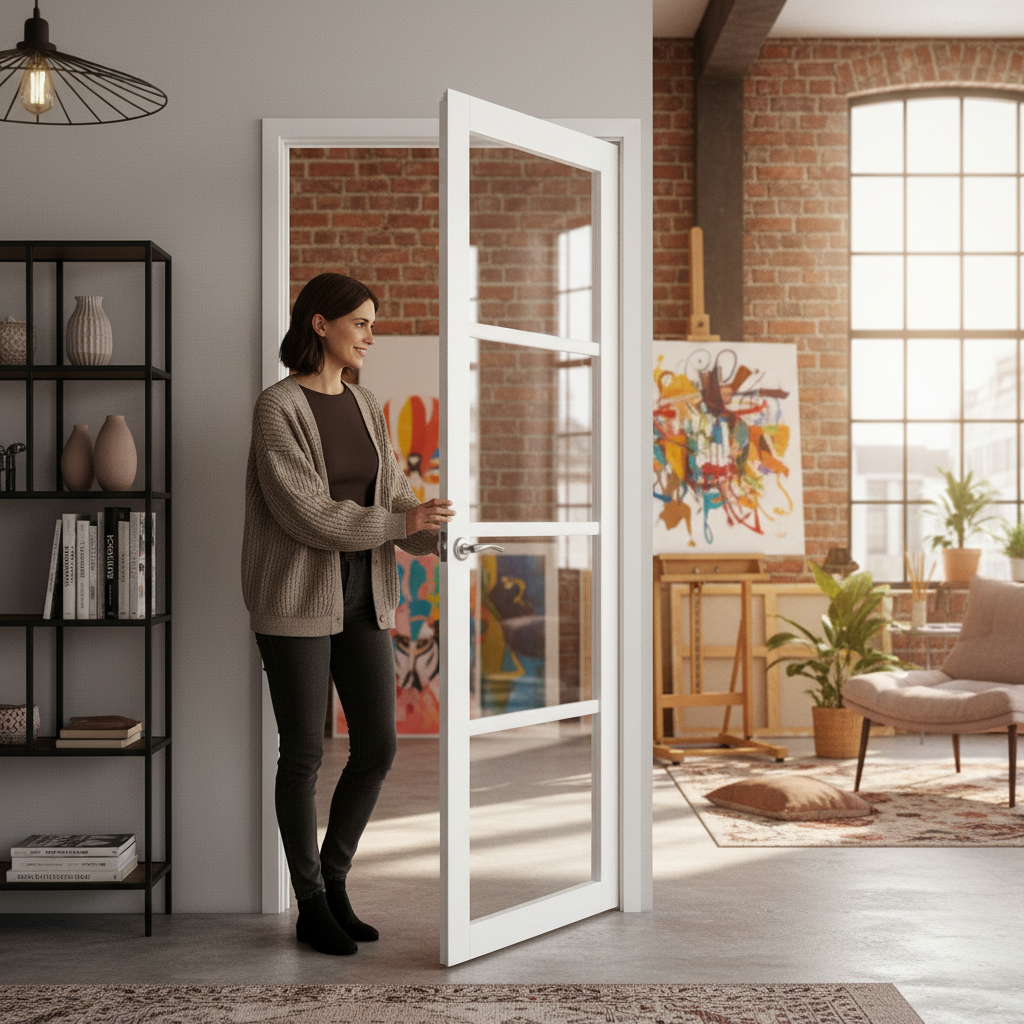 Internal Primed Industrial 4 Light Clear Glass Door
