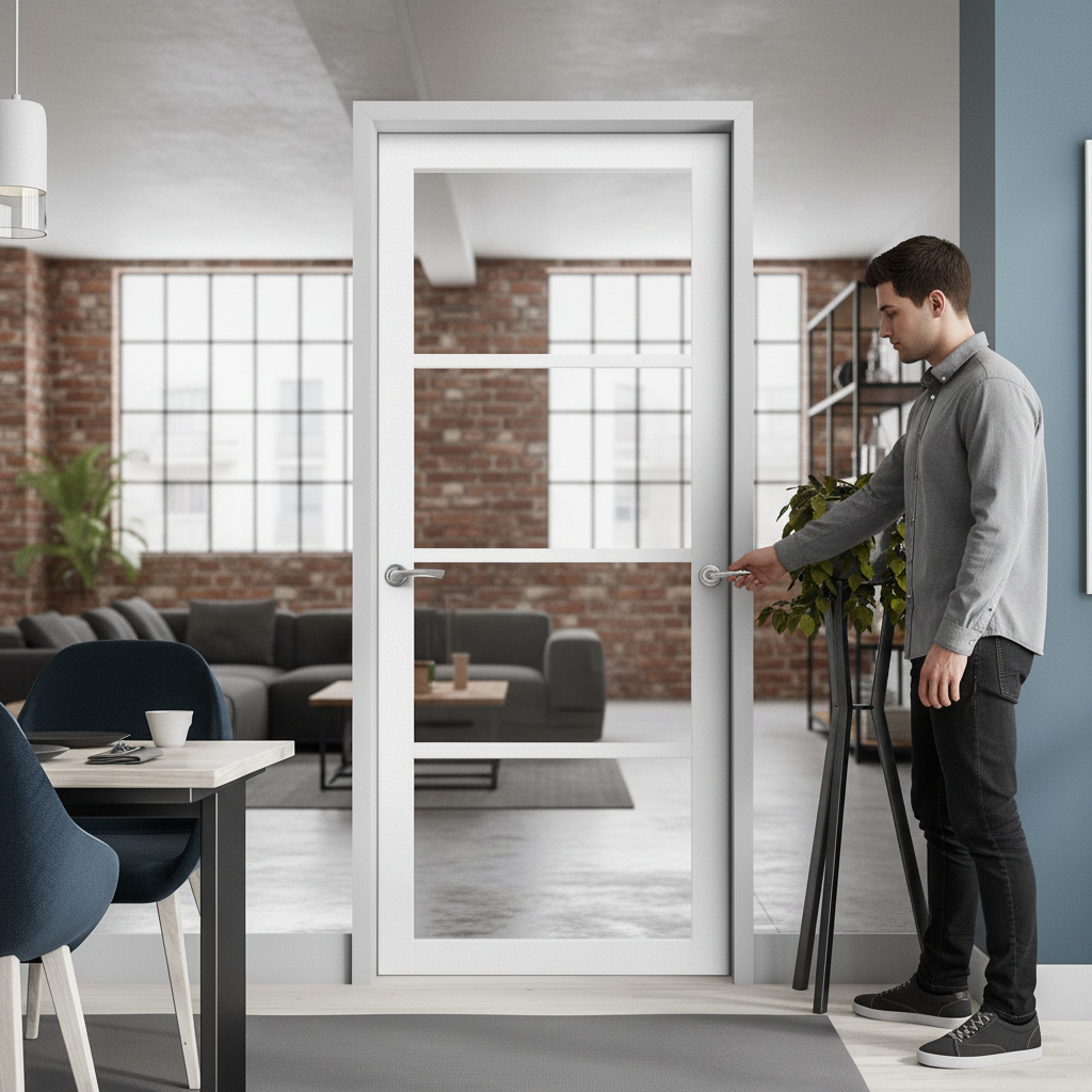 Internal Primed Industrial 4 Light Clear Glass Door