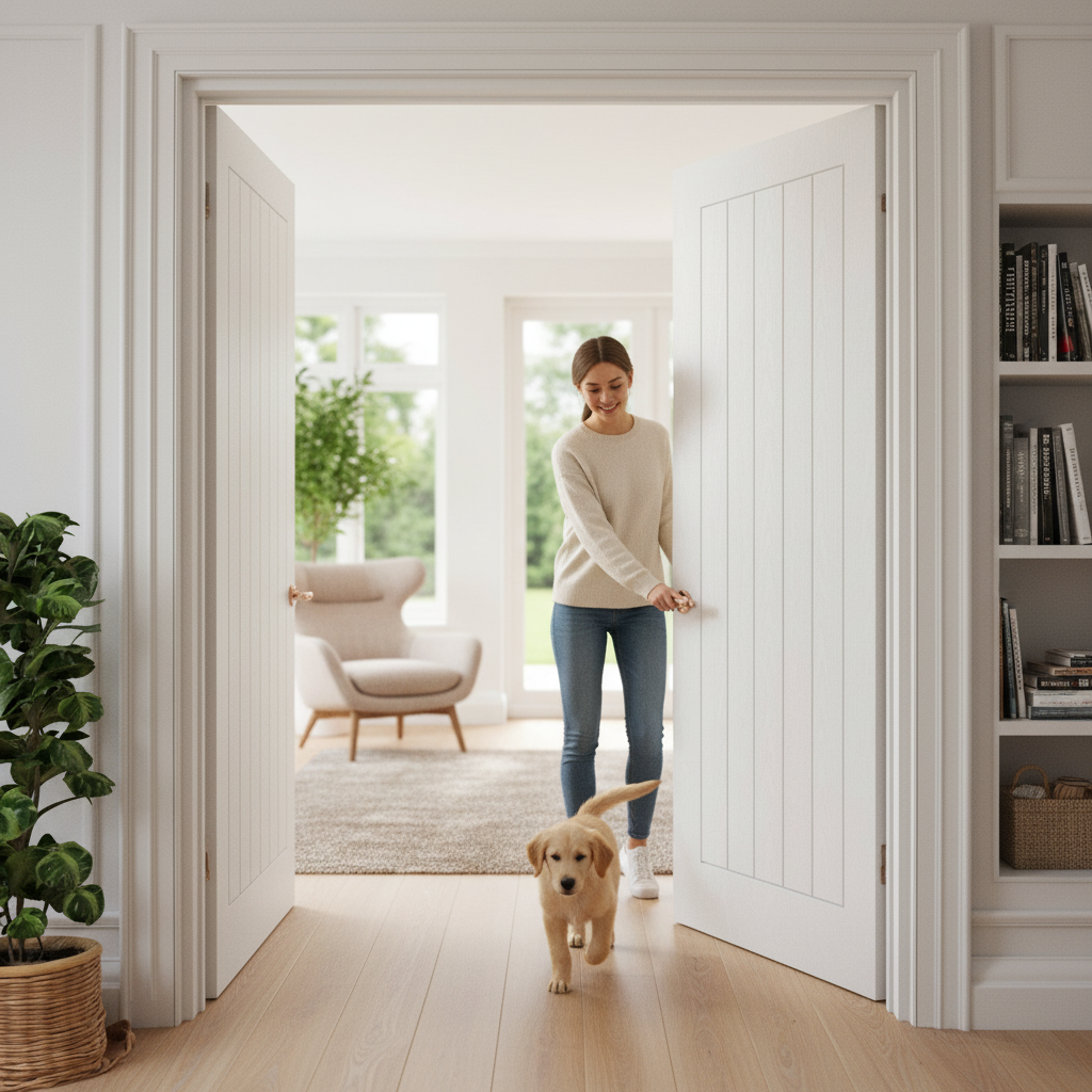 Internal White Moulded Lifestyle Door Pair - Minimalist D...