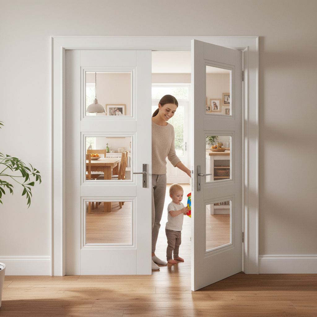 Internal White Primed Elegance 3 Light Clear Glass Door P...