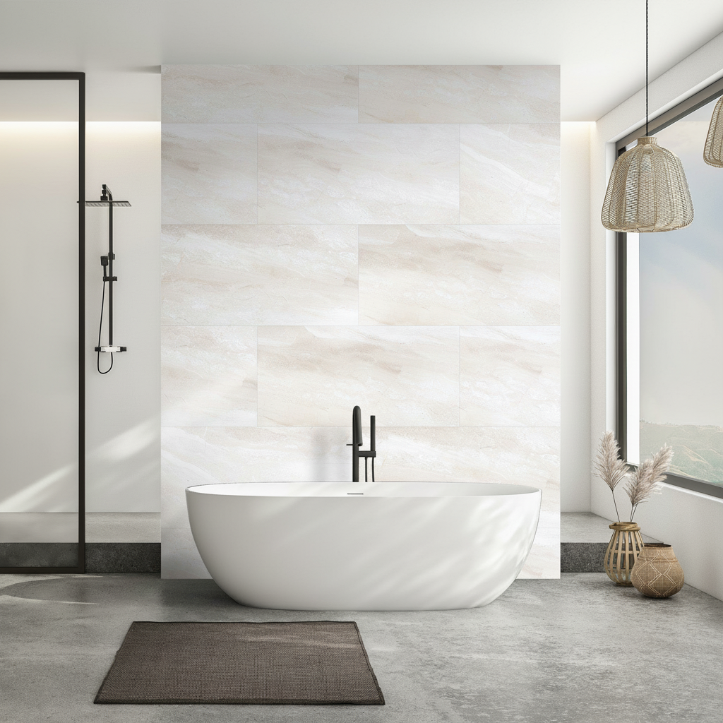 4mm High Gloss Wall Panelling with Sandy Quartz Marble Ef...