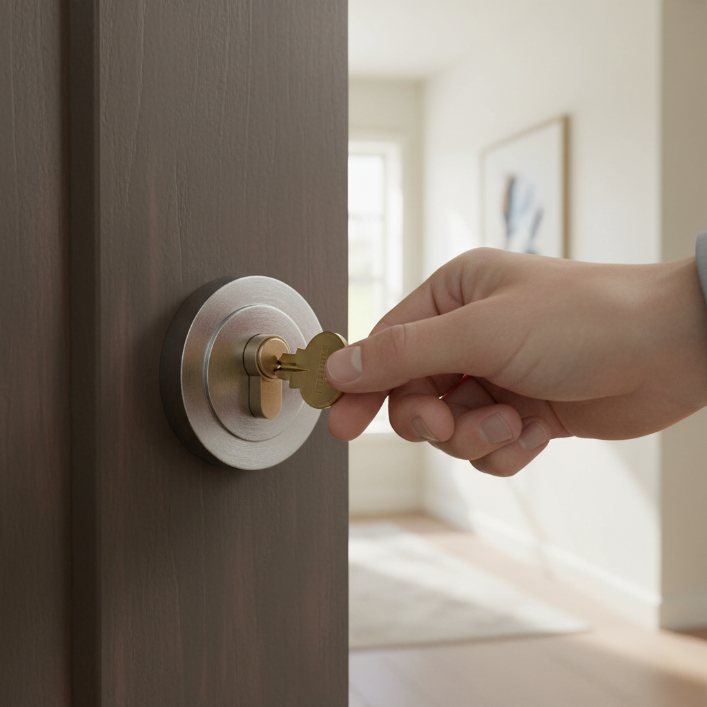Premium Round Key Escutcheon Pair with Satin Chrome Finish for Modern Interiors - High-Quality Professional Grade for Industrial and Commercial App...