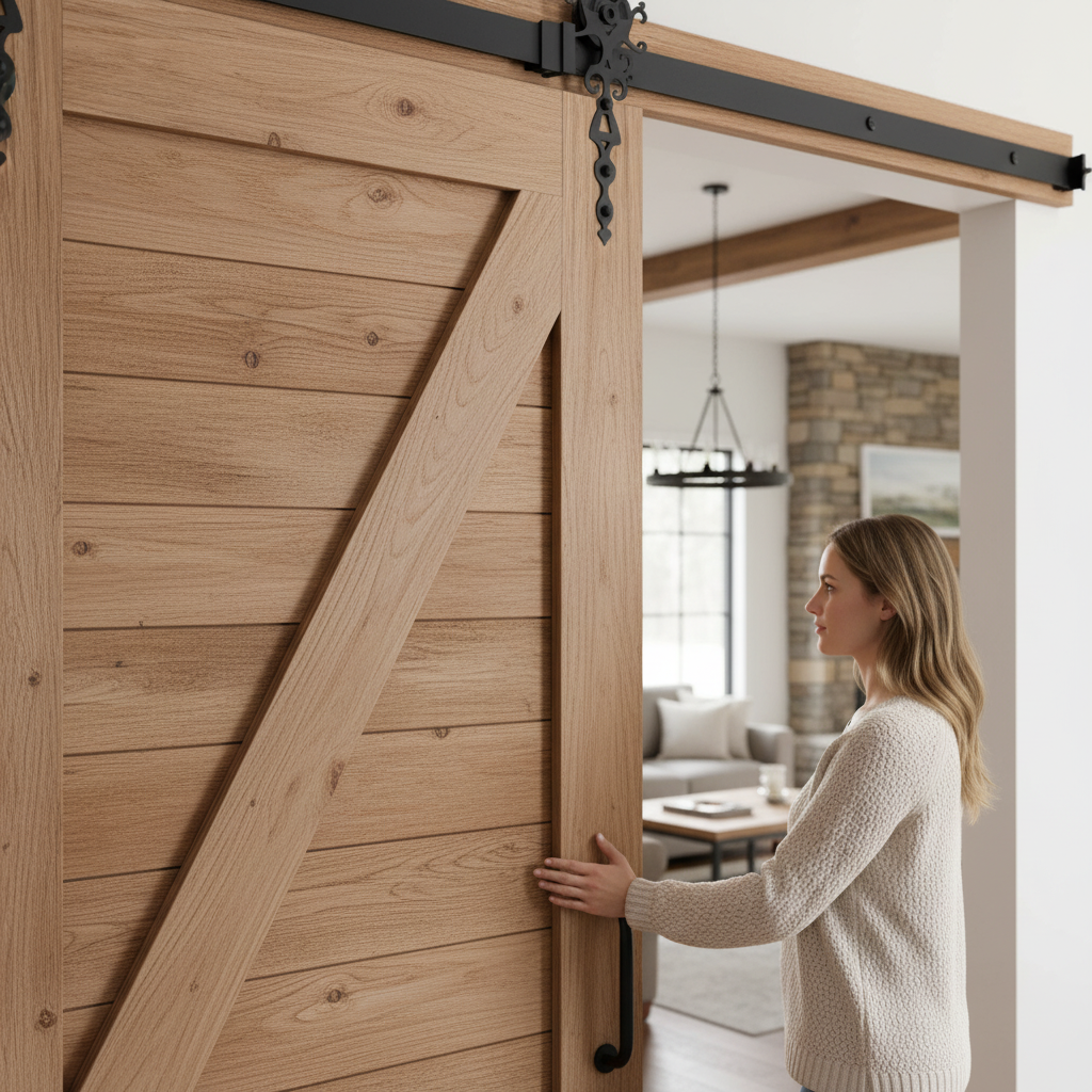 Decorative Sliding Barn Door Track Bracket Pair - Matt Bl...