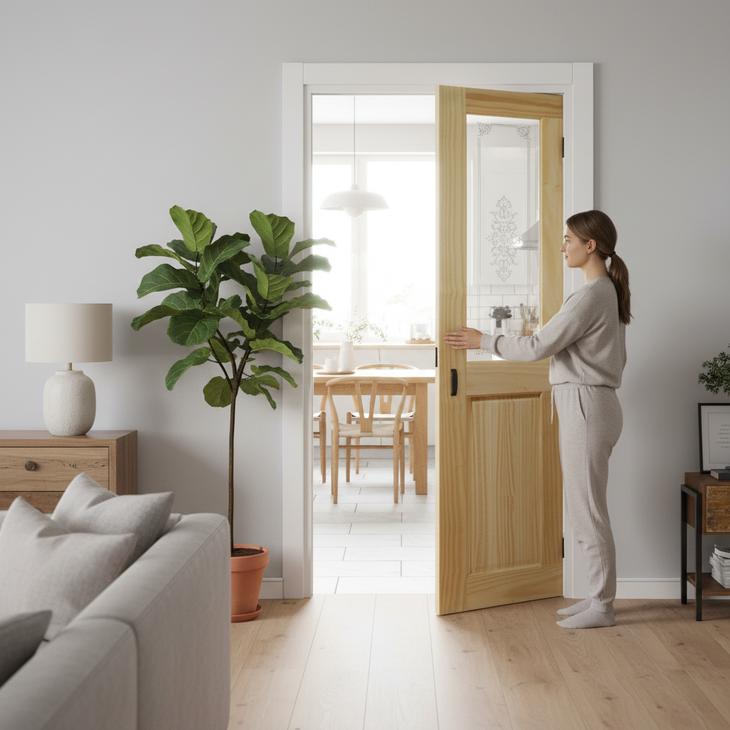 Premium Clear Pine Internal Unfinished 4 Panel 2 Light Bi-Fold Door with Campion Glass Panels for Stylish Interior Spaces