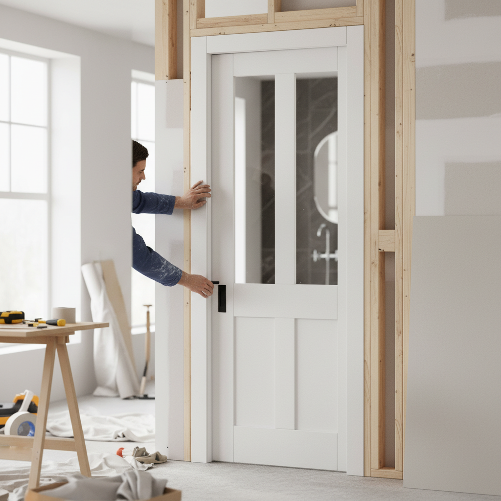 Internal Victorian Pocket Door Set with Clear Glass Panels