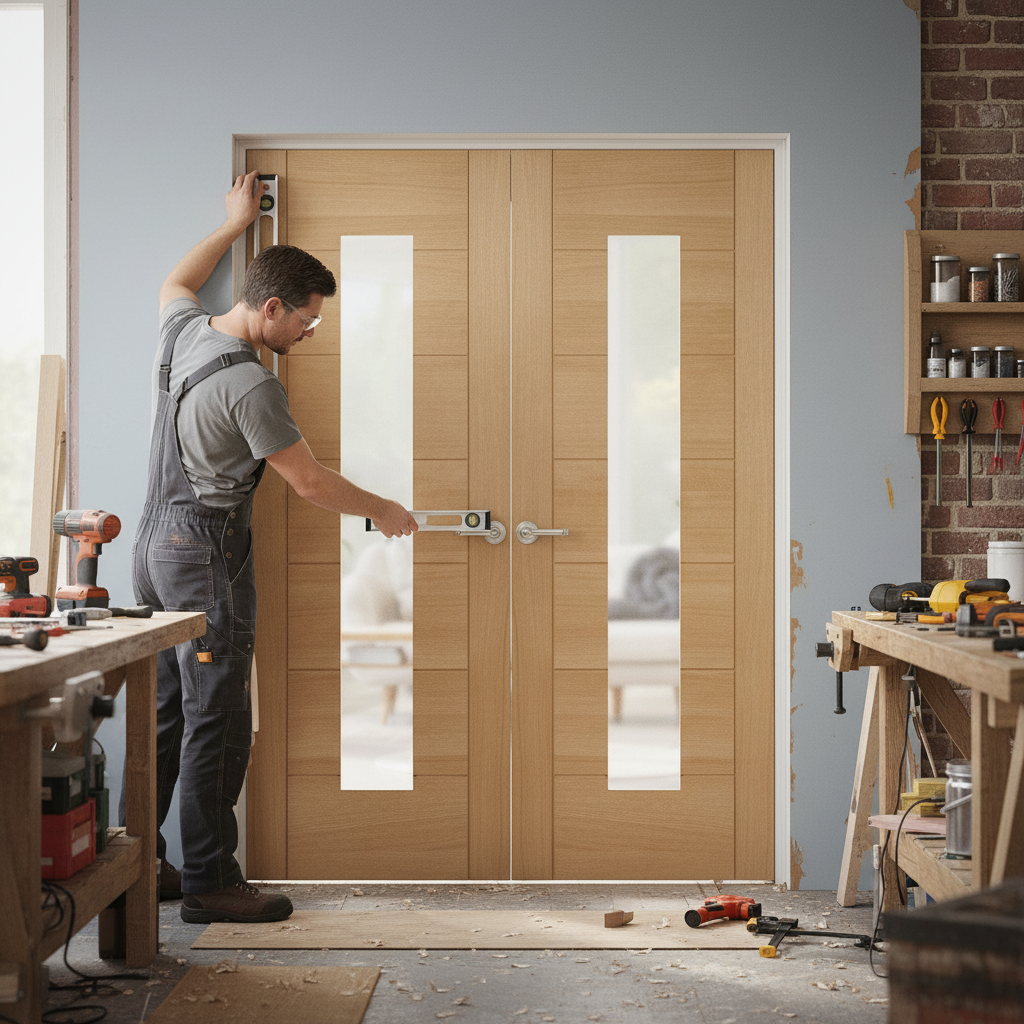 Internal Oak Fully Finished 1 Light Glazed Pair Door - El...