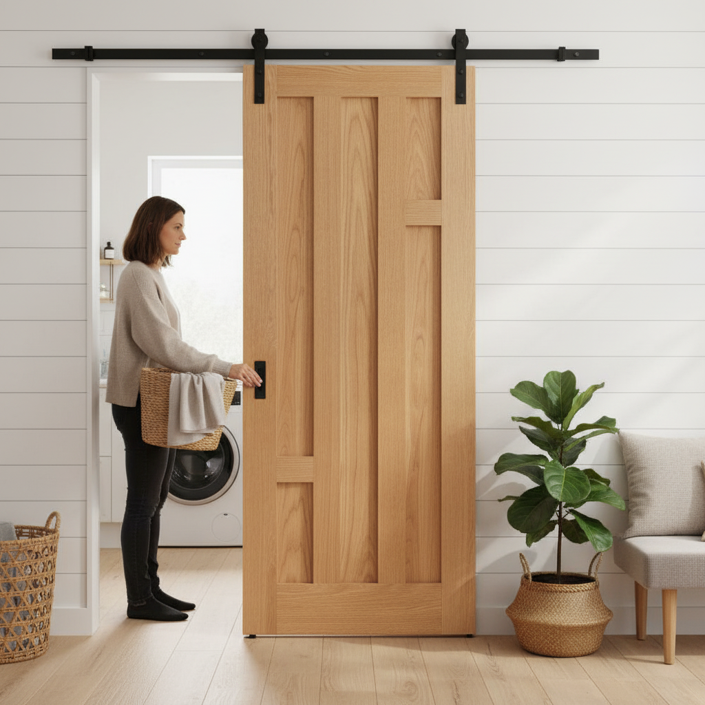 Internal Sliding Door Set with Oak Veneer Finish