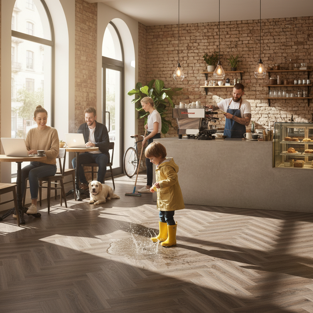 Premium Herringbone Vinyl Flooring 5.5mm Rigid Core with Waterproof Surface and Built-in Underlay