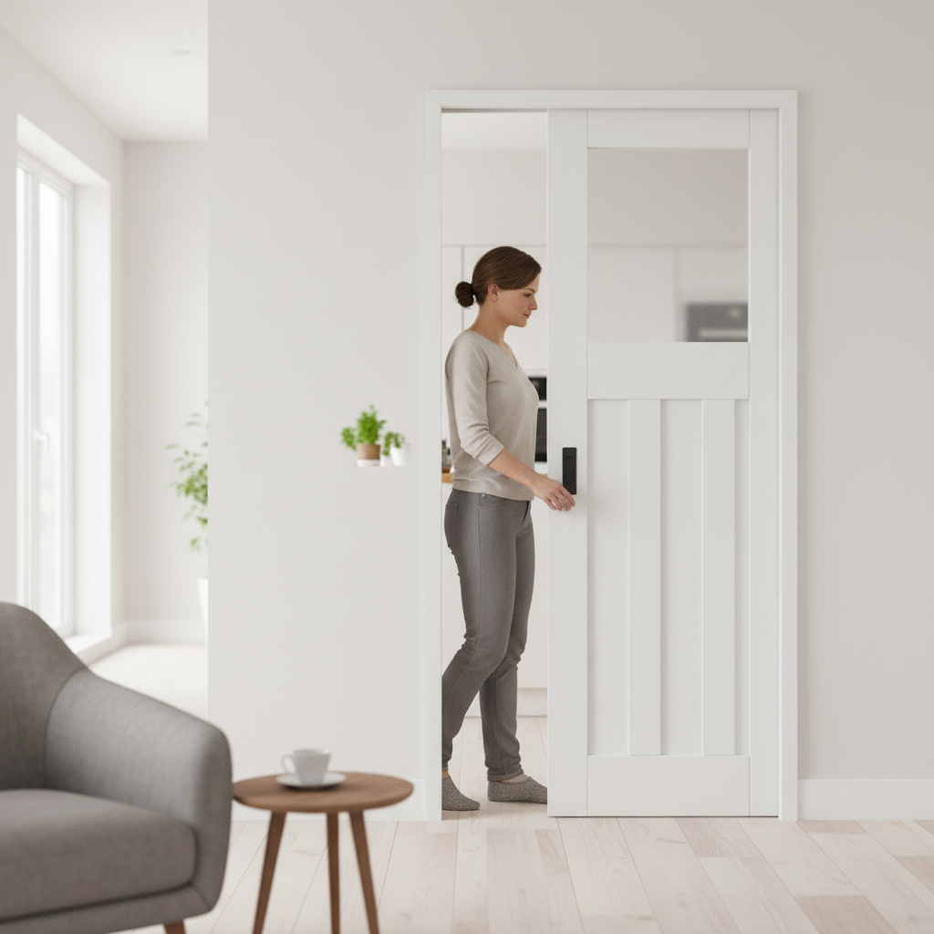 White Primed Internal Pocket Door Set with 1930s Design, ...