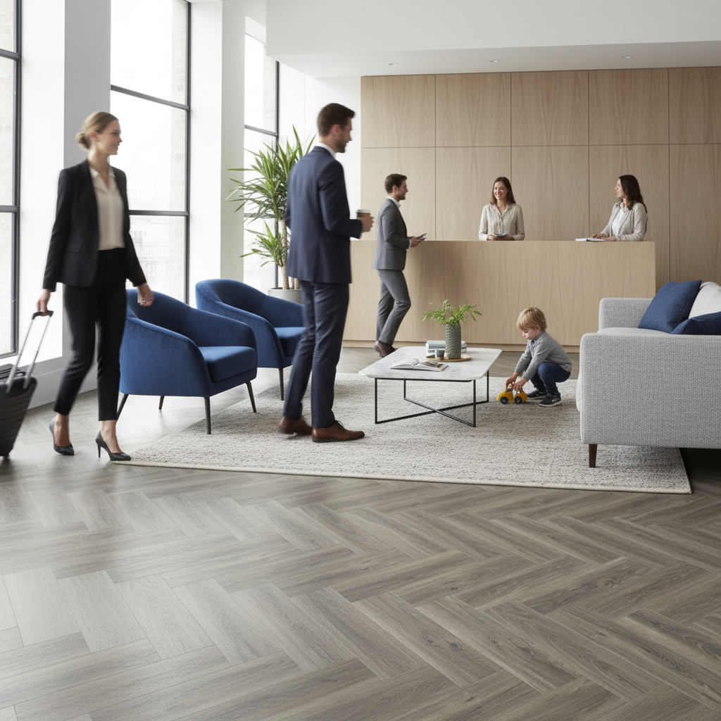 Premium Herringbone Rigid Core Vinyl Flooring 5.5mm with Waterproof Surface and Click Fitting System