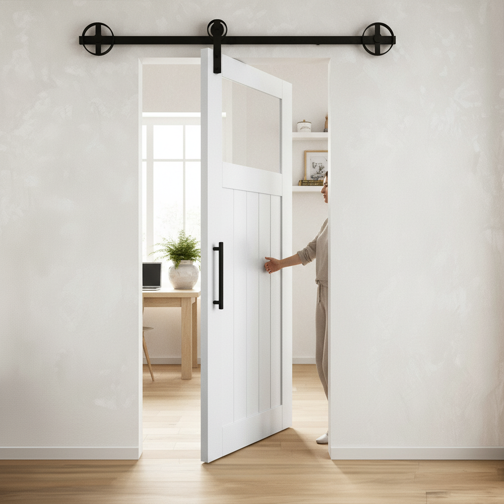 Premium Internal Primed Cottage Glass Barn Door with Clear Pane - Durable Solid Engineered Core for Classic Rustic Style