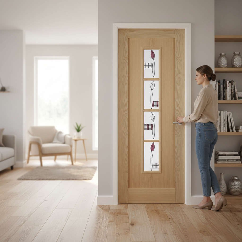 Unfinished Oak Internal Decorative Door with 4 Light Toug...