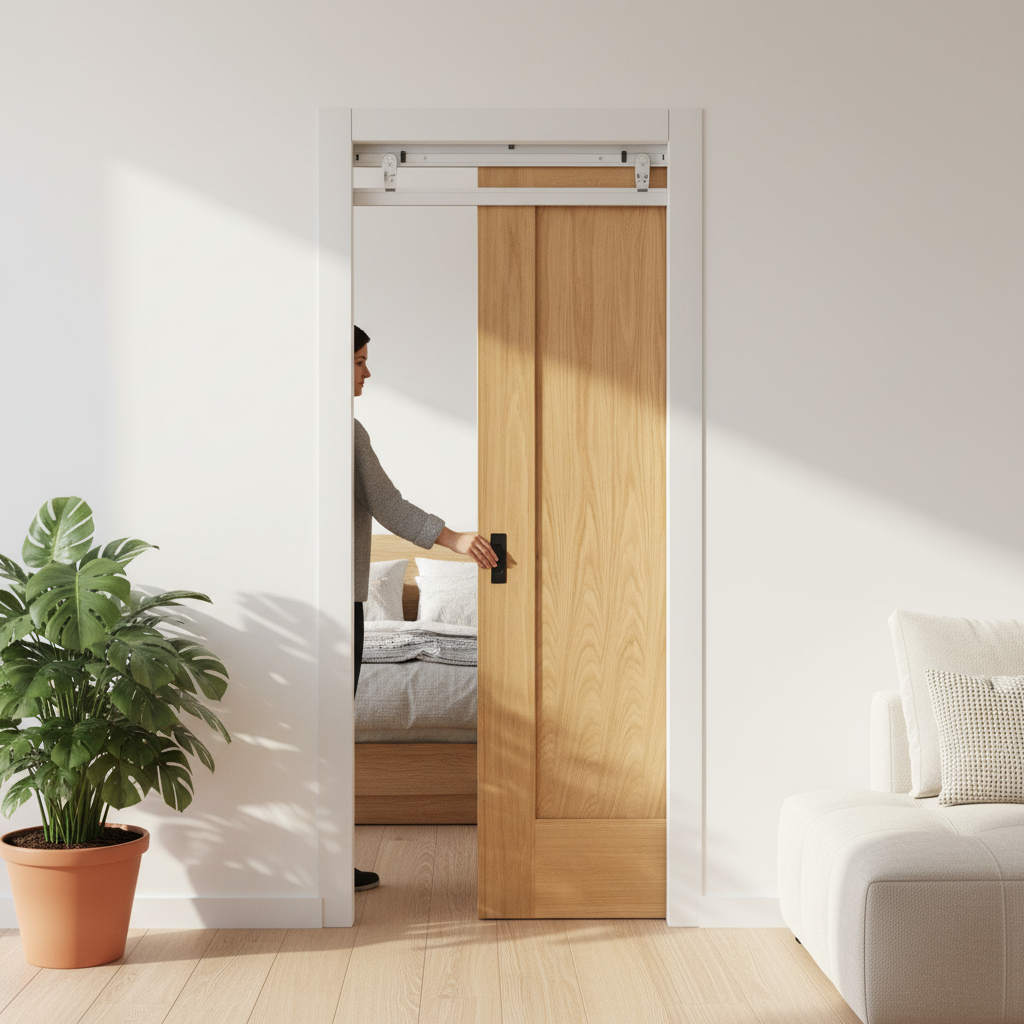 Unfinished Oak Pattern 10 Single Panel Framed Pocket Door...