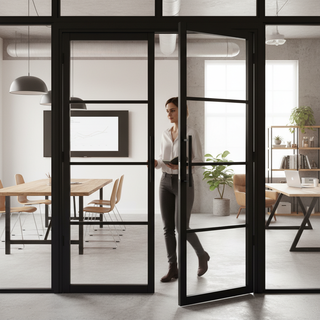 Premium Industrial Style Door Pair with Clear Safety Glass and Solid Engineered Core for Enhanced Durability